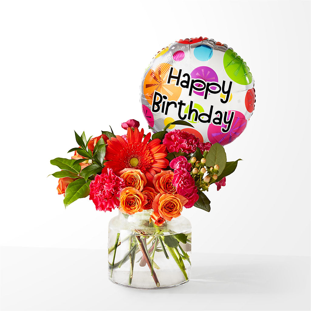 Fiesta Bouquet with Birthday Balloon – RESILIENT ROSES FLORAL & DECOR LLC, Jacksonville FL
