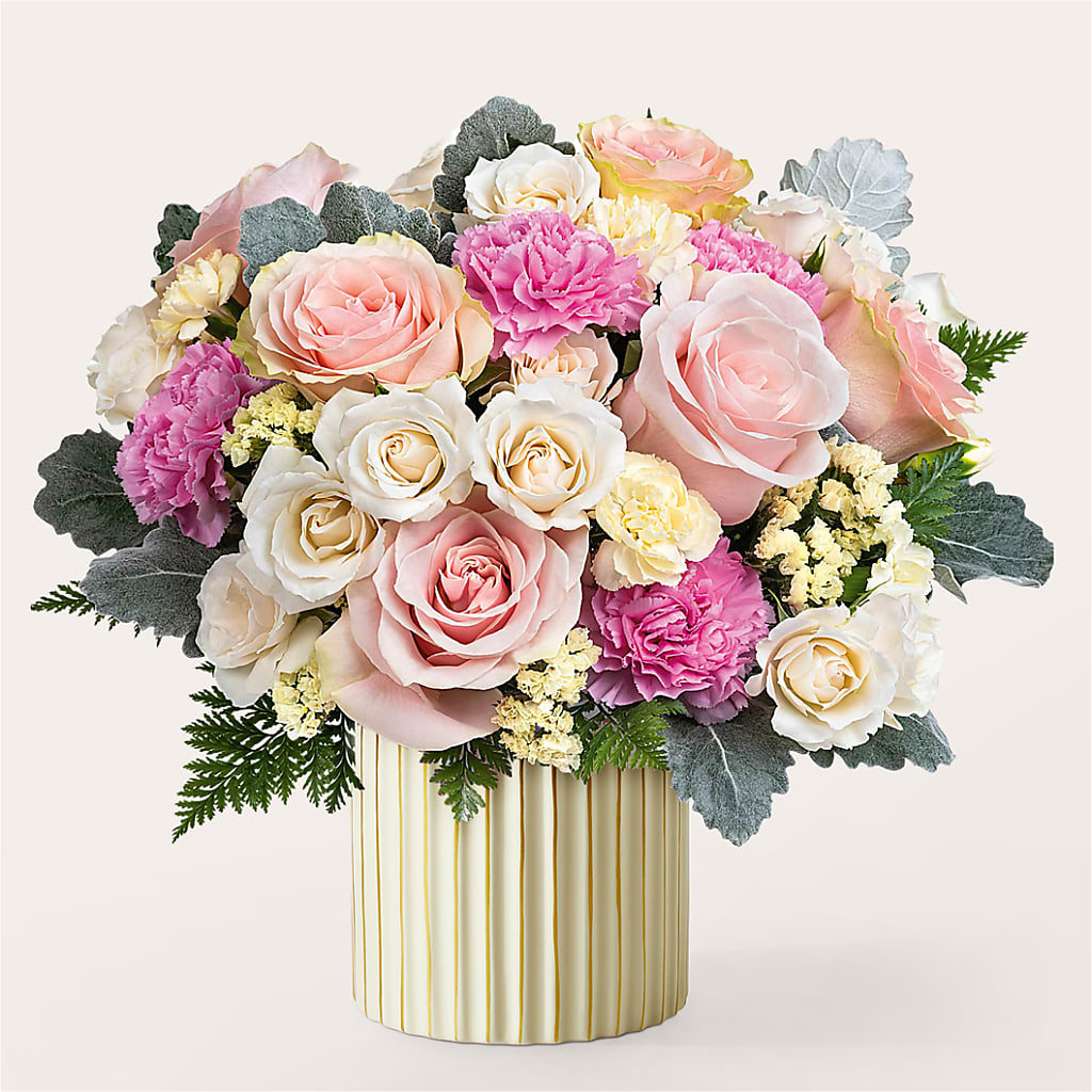 Blissful Moments Bouquet with Ivory Vase – RESILIENT ROSES FLORAL & DECOR LLC, Jacksonville FL