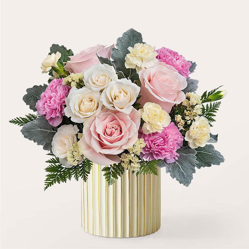 Blissful Moments Bouquet with Ivory Vase – RESILIENT ROSES FLORAL & DECOR LLC, Jacksonville FL