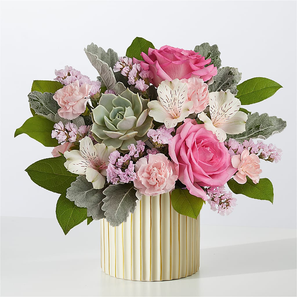 Dusty Rose Bouquet with Ivory Vase – RESILIENT ROSES FLORAL & DECOR LLC, Jacksonville FL