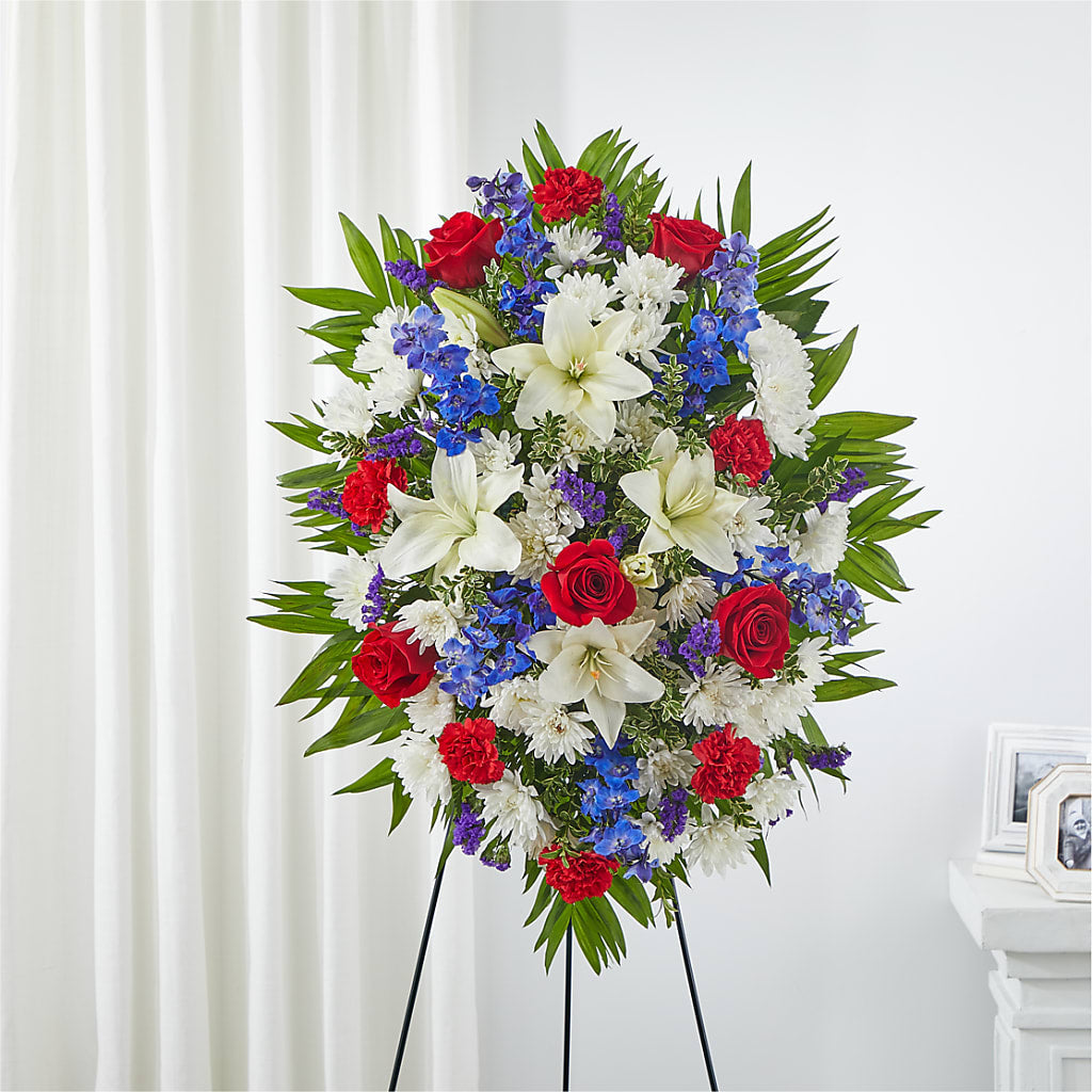 Cherished Service Standing Spray – RESILIENT ROSES FLORAL & DECOR LLC, Jacksonville FL