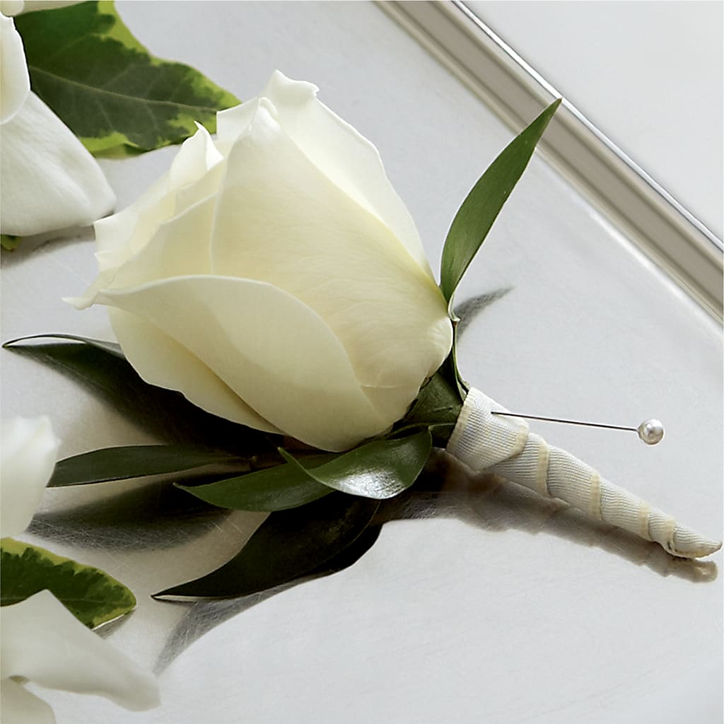 White Rose Boutonniere – RESILIENT ROSES FLORAL & DECOR LLC, Jacksonville FL