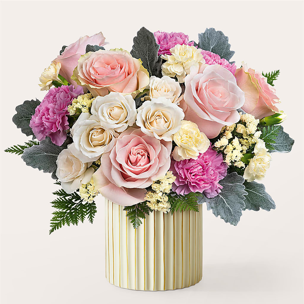 Blissful Moments Bouquet with Ivory Vase – RESILIENT ROSES FLORAL & DECOR LLC, Jacksonville FL