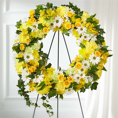 Golden Remembrance Wreath – RESILIENT ROSES FLORAL & DECOR LLC, Jacksonville FL
