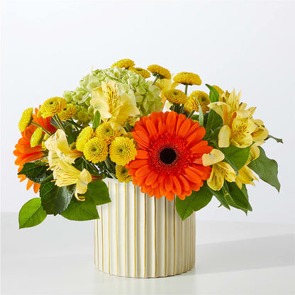 Autumn Sunshine Bouquet with Ivory Vase – RESILIENT ROSES FLORAL & DECOR LLC, Jacksonville FL