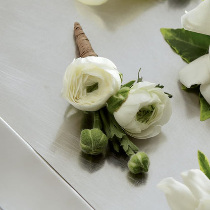 White Ranunculus Boutonniere – RESILIENT ROSES FLORAL & DECOR LLC, Jacksonville FL