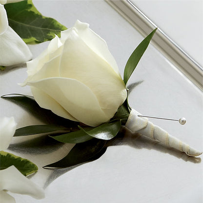 White Rose Boutonniere – RESILIENT ROSES FLORAL & DECOR LLC, Jacksonville FL